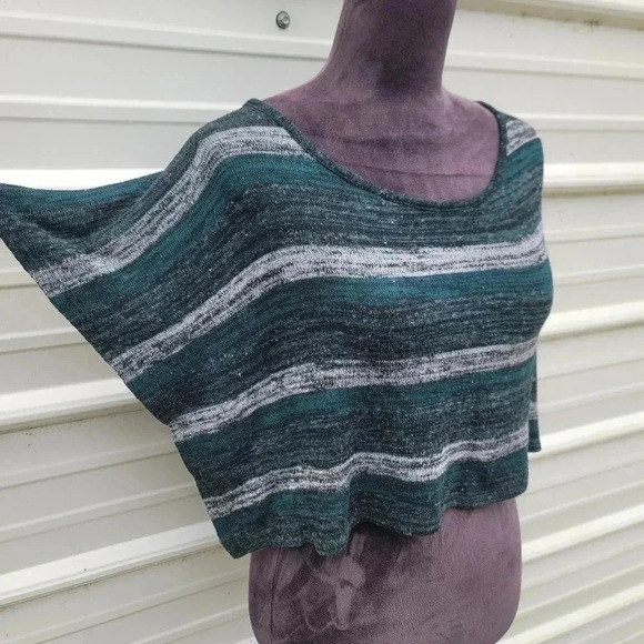 Bongo Women's Green Striped Crop Top Lace Back Knit Sweater BOHO Sz M - Picture 8 of 9